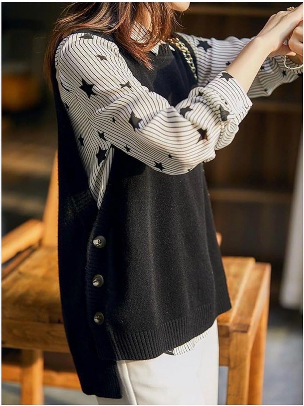 Zaful Black Button-Side Knit Layering Vest